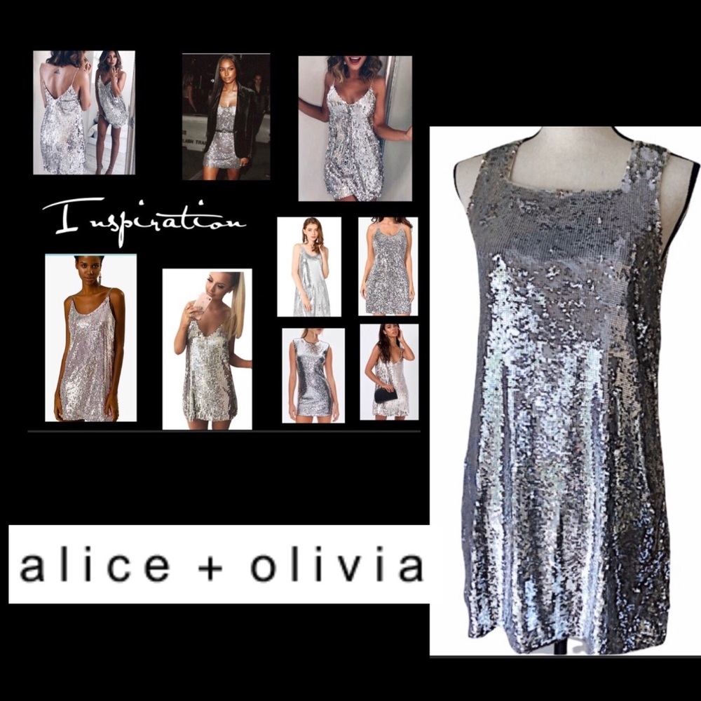 Alice + Olivia Silver Sequin Mini Dress